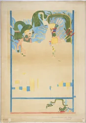 Viertelmaßstab-Kopie eines Wandgemäldes aus der Mitte der Ostwand, innere Kammer, Oberer Tempel der Jaguare, Großer Ballspielplatz, Chichen Itza, Mexiko