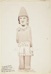 Statue aus Teayo, Nord-Veracruz, Mexiko (Steinstatue mit männlicher Figur im Kilt)