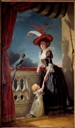 Ganzkörperporträt von Louise Elisabeth von Frankreich (Tochter von Ludwig XV.), Herzogin von Parma (1727-1759) und ihrem Sohn Don Ferdinand (1751-1802)