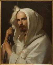 Porträt eines Arabers mit Gewehr und Barracano 1849