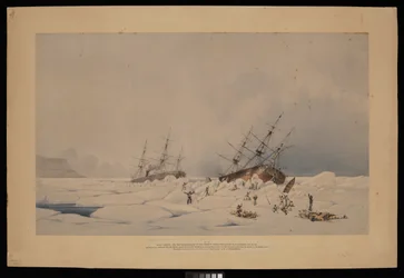 H.M.S. Phoenix und die Breadalbane im Moment, als letztere zerquetscht und versenkt wurde