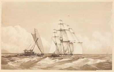 Doppelkanoe vor Moalu, Feejee-Inseln, 26. September 1849 [Fidschi]