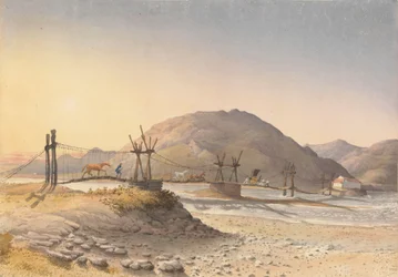 Hängebrücke aus Lederriemen (aber mit Kette repariert) über den Maypu, fünf Meilen südlich von Santiago, Chile, 11. Januar 1851