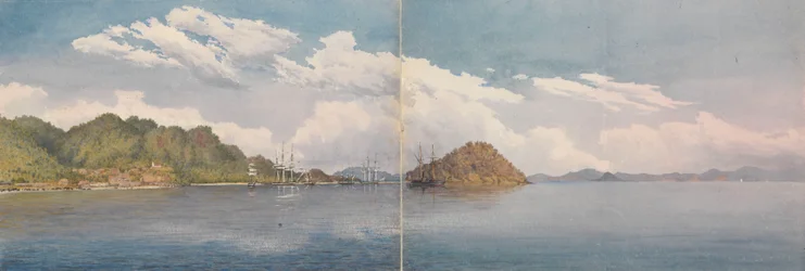 Taboga, Bucht von Panama - Inseln von Perico, Hügel über Panama usw. in der Ferne, März 1850