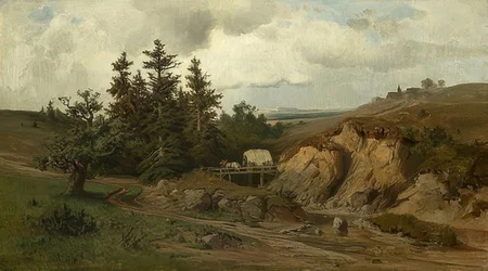 Landschaft mit einer Holzbrücke