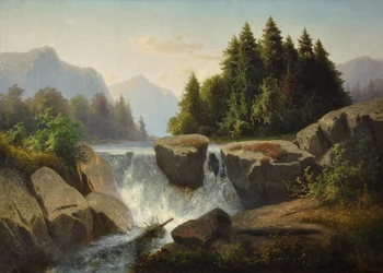 Berglandschaft mit Wasserfall, ca. 1853