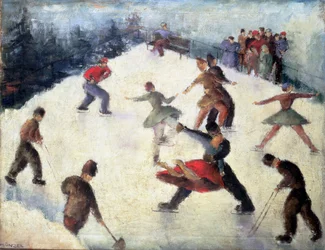 Winterszene mit Schlittschuhläufern, ca. 1920