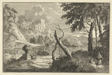 Arkadische Flusslandschaft mit gebrochenem Baum