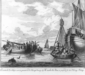 „Ein doppeltes Seeschiff wird für den Heringsfang ausgerüstet“ (Nr. 6 aus der Serie Heringsfang)