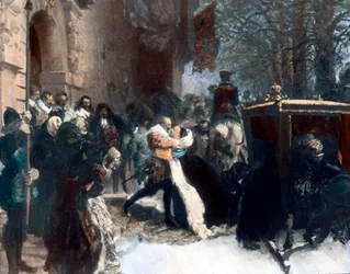 Schwedischer König Gustav Adolf begrüßt seine Frau, Maria Eleonora von Brandenburg (Gemälde)