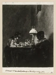 Familie bei der Lampe