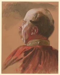 Friedrich Karl Prinz von Preußen, halb überschnittenes Profil nach links, Porträtstudie zu „Die Krönung Wilhelms I. in Königsberg“