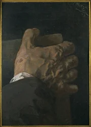 Männliche Hand, eine Tafel umfassend