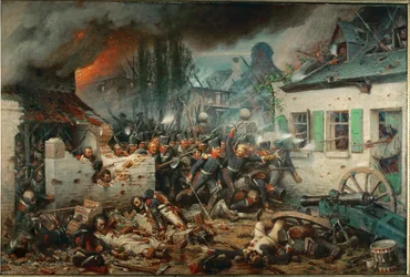 Preußische Truppen stürmen das Dorf Plancenoit während der Schlacht von Waterloo