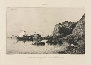 Fischerboot macht einen Hafenanlauf an den Felsen von Collioure, 1878