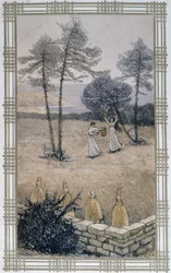 Leben der Bienen: Lärm, um Bienen zu vertreiben (Zeichnung von A. Giraudon)