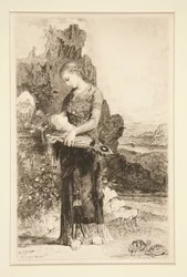 Tochter von Thrakien trägt den Kopf des Orpheus