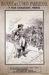 Bank der Pariser Union: „Um Frankreich siegreich wie in Valmy zu machen! Für die Befreiung des Territoriums! Zeichnen Sie alle auf das 4. nationale Darlehen“
