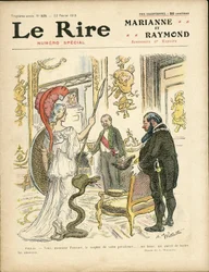 Illustration von Adolphe dit Willette (1857-1926) für das Cover von Le Rire, 22/02/13 - Präsident der Republik, Hut, Elysee, Sessel (Symbol der Macht) - Poinscare Raymond