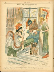 Lachen, Satirisch in Farben: Krawatte der Annäherung - Kartenspiel - Marianne, Bär, Albion Britannia - Illustration von Adolphe (Willette) (1857-1926)