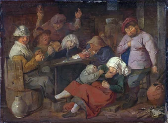 Bauern trinken in einer Taverne