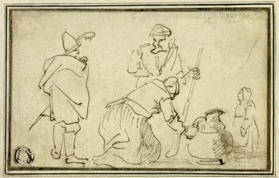 Zwei Soldaten, Frau mit Krug und Kind