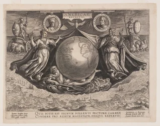 Frontispiz, aus Americae Retectio (Die Entdeckung Amerikas)