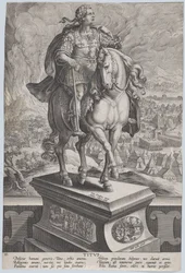 Tafel 11: Reiterstatue des Titus, dreiviertel rechts gesehen, Vesuv..., ca. 1587-89