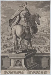 Tafel 5: Reiterstatue von Claudius, von hinten gesehen, ein Marinewettbewerb, ca. 1587-89