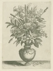 Vase mit Blumen, darunter Trompetennarzissen (Florilegium)