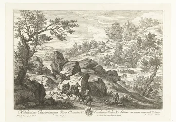 Landschaft mit Reitern bei Felsen (Landschaften mit Jägern)