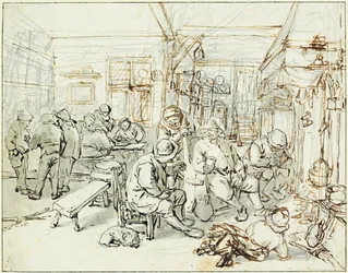 Gesellschaft von Bauern in einer Taverne, ca. 1675