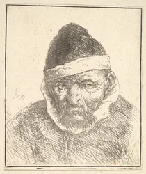 Alter Mann mit weißem Kragen und spitzem Hut (1610-85)