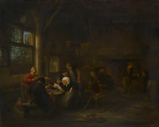 Abendszene in einer Taverne mit einem Geiger