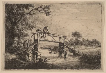 Landschaft mit einer Brücke und zwei Fischern