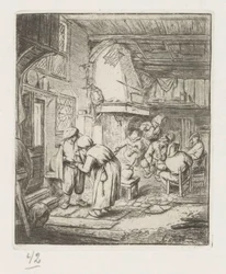 Mann bezahlt seine Kosten an Frau in einer Herberge