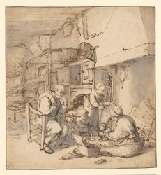 Bauernfamilie am Kamin