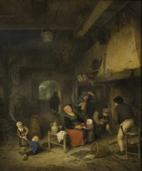 Bauernfamilie in einem Gasthaus