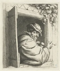 Rauchender Bauer in einem Fenster