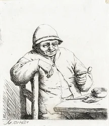 Der Raucher, der sich auf die Rückenlehne eines Stuhls stützt