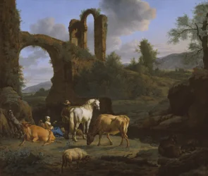 Pastorale Landschaft mit Ruinen, 1664