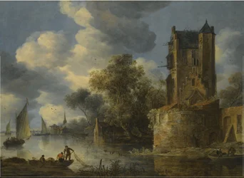 Flusslandschaft mit einem Bollwerk