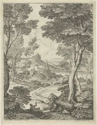 Landschaft mit spitzem Turm