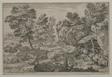 Landschaft mit Hirten und zwei Herden