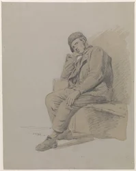 Figurenstudie eines sitzenden Mannes mit Mütze
