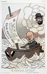 Karikatur über den deutschen Kanzler Gustav Stresemann und die Abwertung der Mark - Illustration von Adrien Barrere in „Fantasio“ vom 01.11.1923