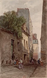 Haus des Diakons François de Pâris (1690-1727), Paris, rue des Bourguignons (heutiger Boulevard de Port-Royal). Zeichnung von Adrien Dauzats (1804-1868)
