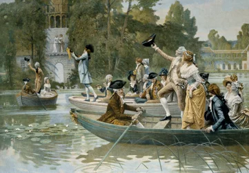 Serenade im Peer Trianon, Illustration einer Serenade zu Ehren von Königin Marie Antoinette (1755-1793), vor 1789, Gravur von Adrien Moreau (1843-1906)