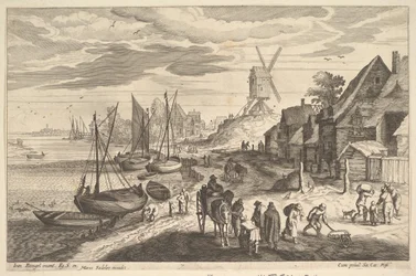 Küstenszene mit einer Windmühle