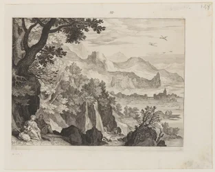 Gebirgslandschaft mit der Rast auf der Flucht nach Ägypten